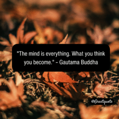 Buddha wisdom quote on mindfulness with dry leaves background.