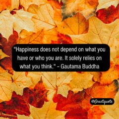 Buddha wisdom quote on mindfulness with dry leaves background.