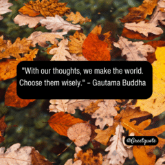 Buddha wisdom quote on mindfulness with dry leaves background.