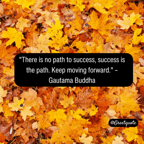 Buddha wisdom quote on mindfulness with dry leaves background.